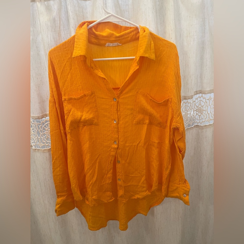 Orange button up blouse size small